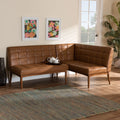 Tan Faux Leather Upholstered Walnut Brown Wood 2-Piece Dining Nook Banquette Set Q978225