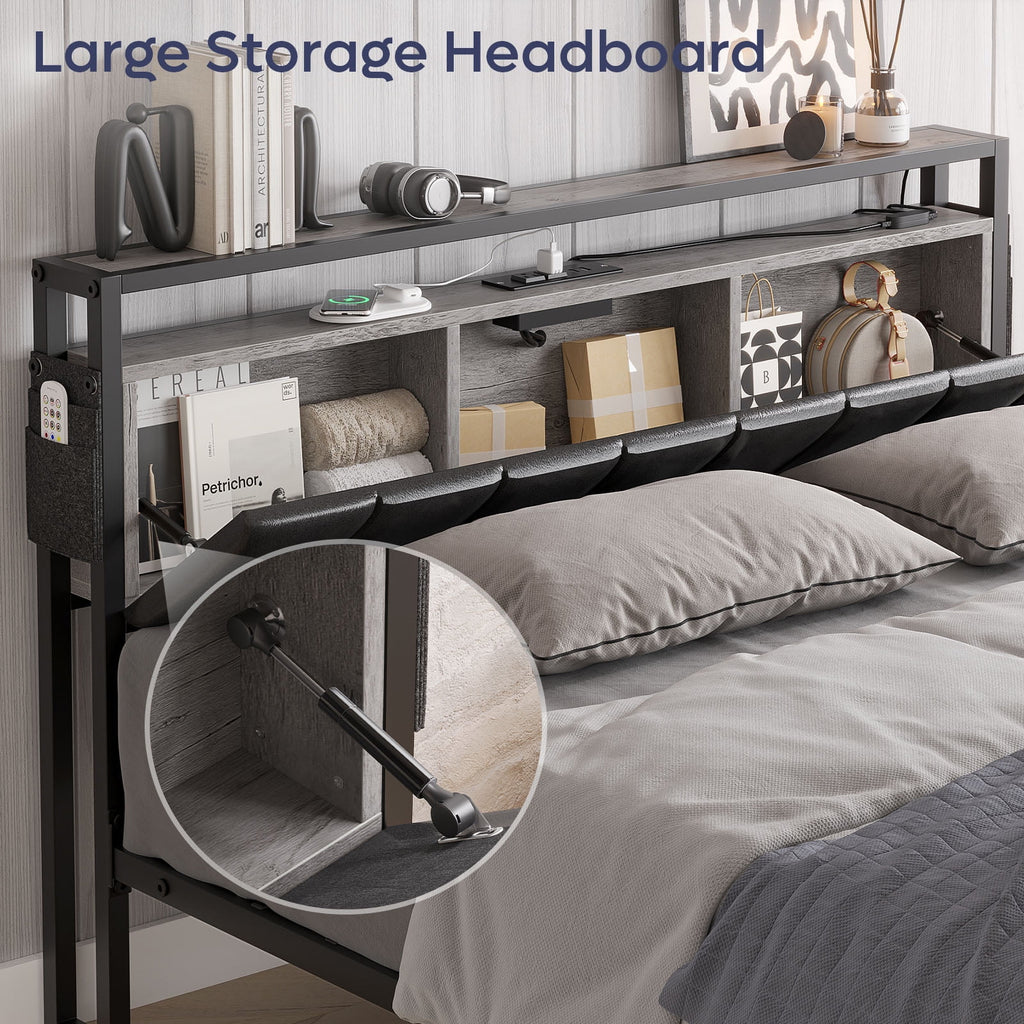 Queen Size Platform Bed Frame with Storage Headboard and 2 Drawers I91767