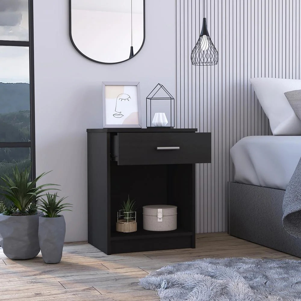 Black Engineered Wood Nightstand E501882